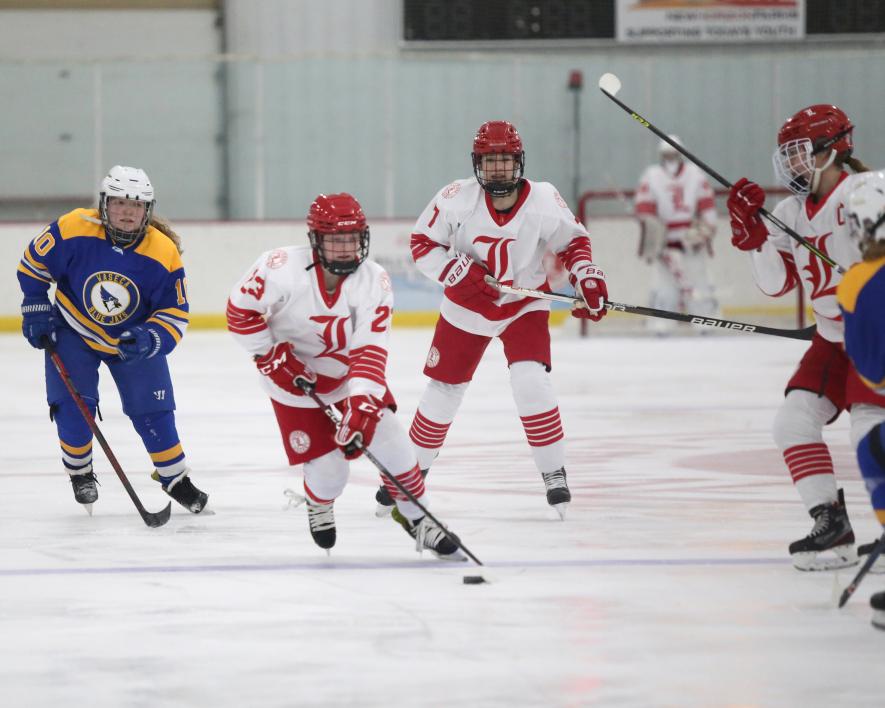 Eighth-grader Trinley Vanderburg heads for the Waseca net Saturday, Dec. 2, in Luverne. The Cardinals beat the Bluejays 5-1, bringing their season record to 4-3.