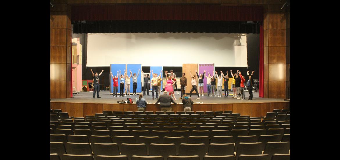 Luverne High School students practice a scene April 11 from “Legally Blonde the Musical,” where the main character, Elle Woods, is accepted into Harvard Law School. Opening night is Thursday, April 25. The students will present six performances. Mavis Fodness/Rock County Star Herald Photo