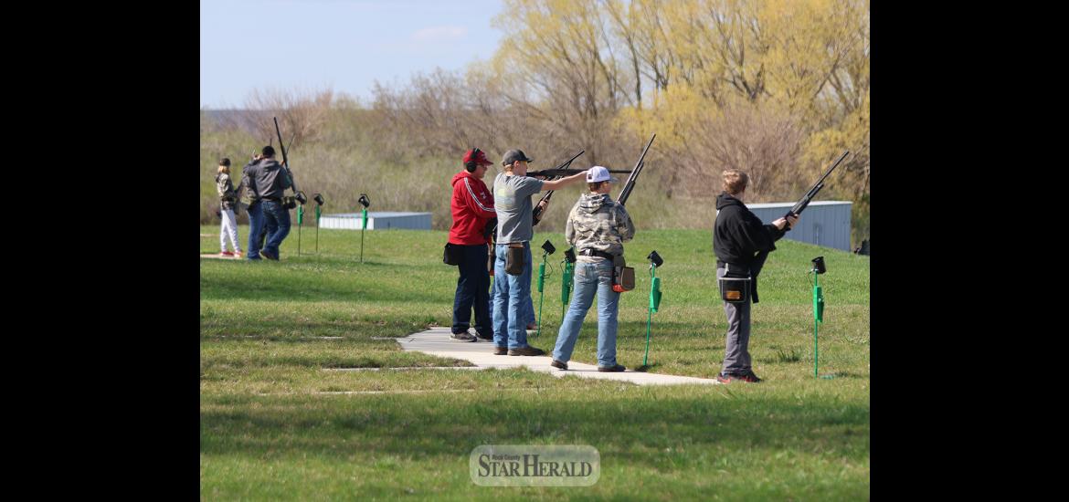Luverne trap shooters stationed and ready to shoot at the Rock County Sportsman’s Club.