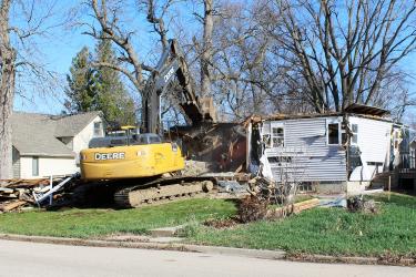 The home at 207 First St. East in Hardwick was demolished Monday after the home owner failed to comply with the city’s raze order issued in October. Demolition costs and debris removal will be assessed against the property. Mavis Fodness/Rock County Star Herald Photo