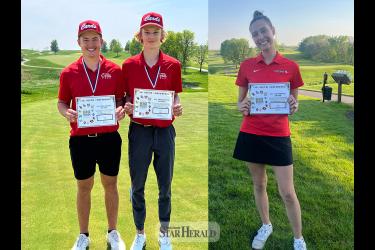 Seniors Henry Hartquist, Owen Sudenga and Kiesli Smith earned recognition at the Big South Conference Championship Monday, May 13, at the Dacotah Ridge Golf Club in Morton, Minnesota.