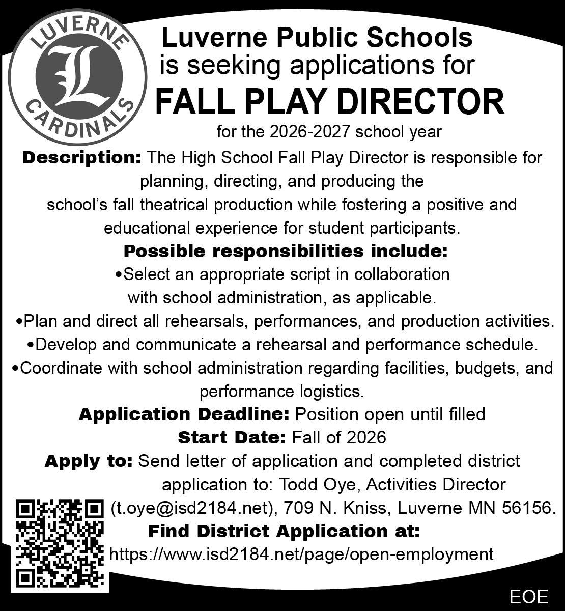 Luverne Public Schools - Fall Play Director