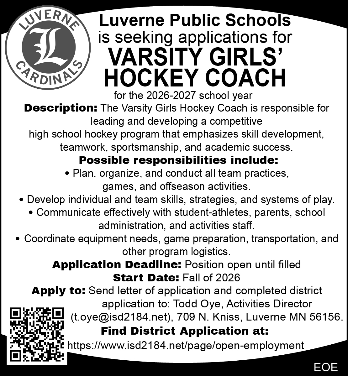 Luverne Public Schools - Varsity Girls' Hockey Coach