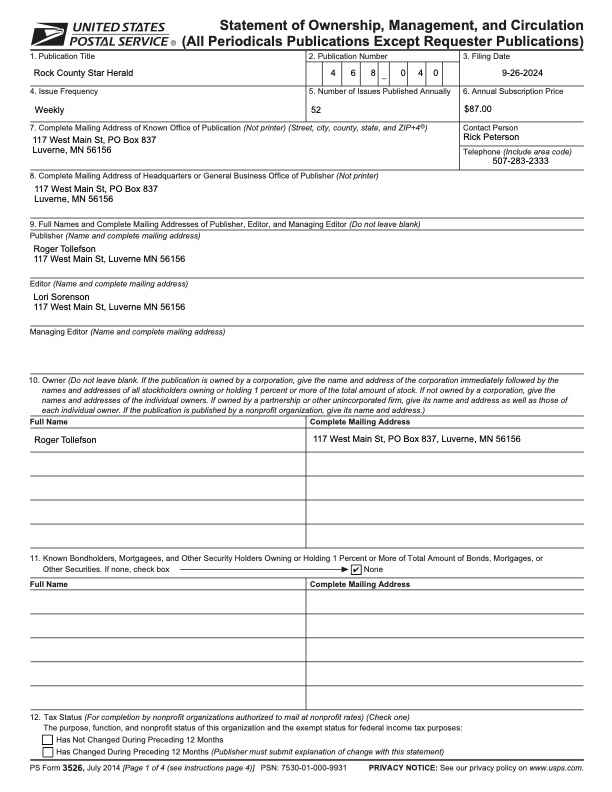 Statement of ownership for Star Herald