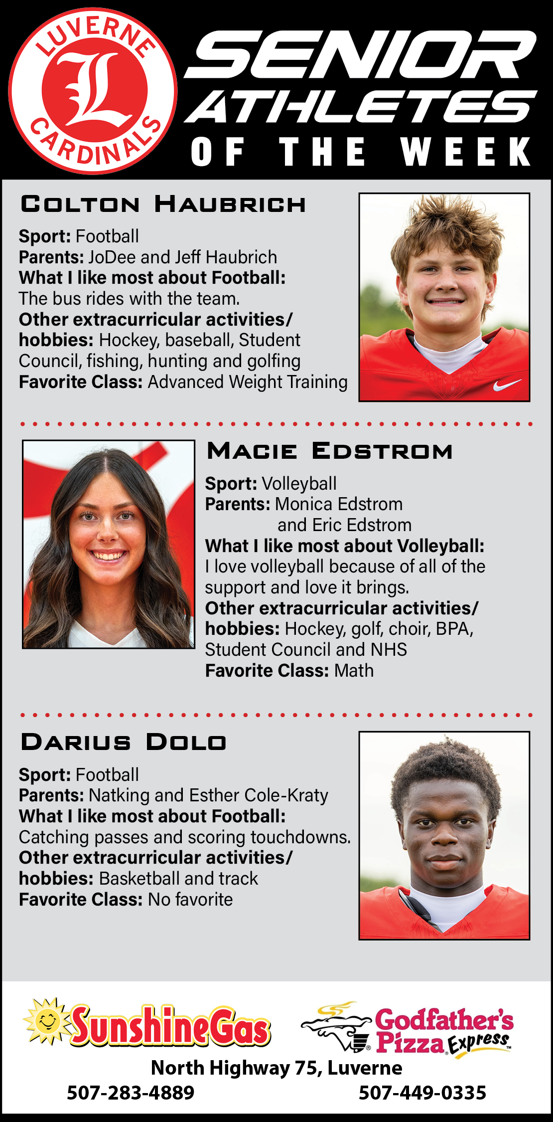LHS Senior Athletes of the Week