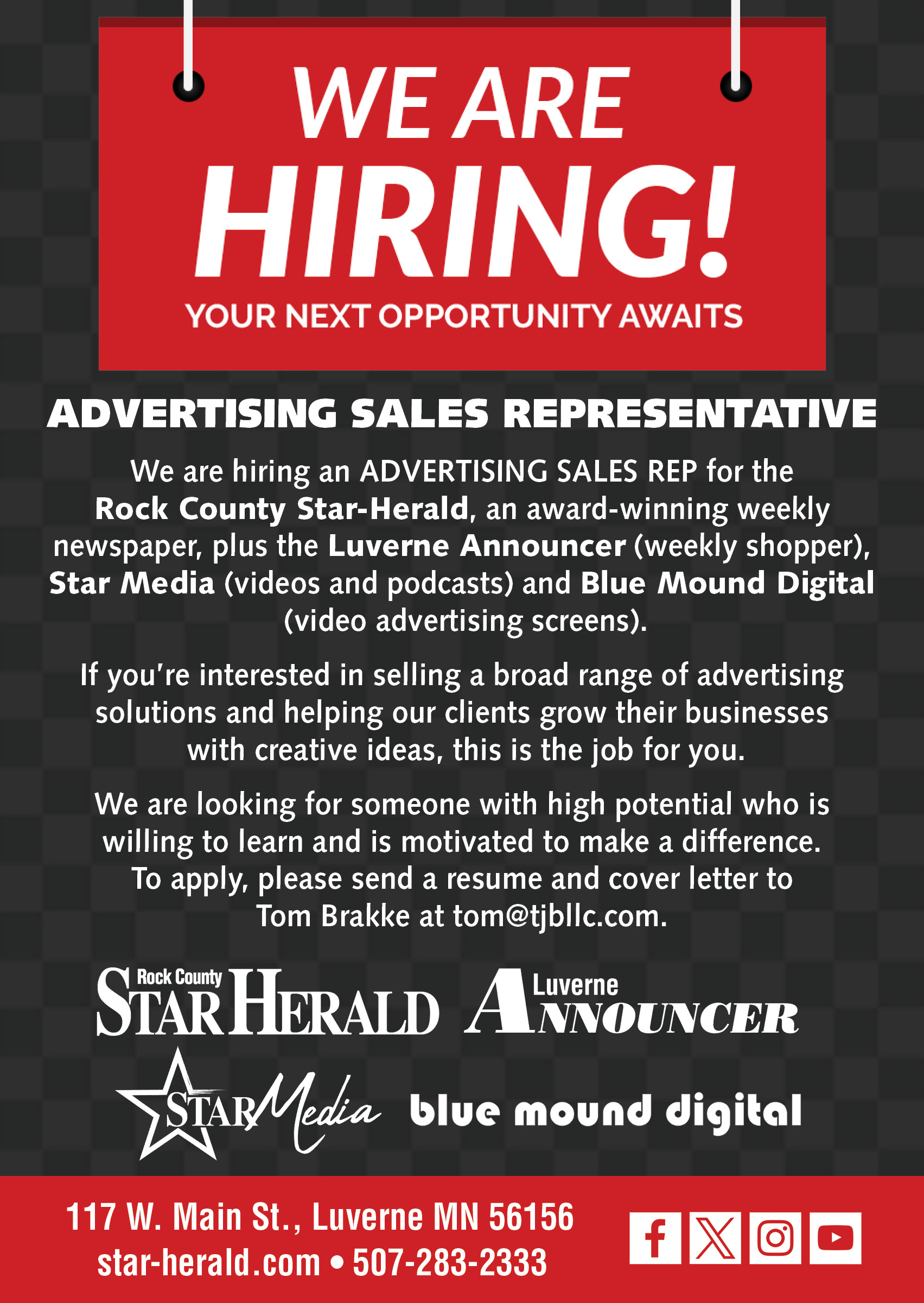 HIRING ADVERTISING SALES REPRESENTATIVE