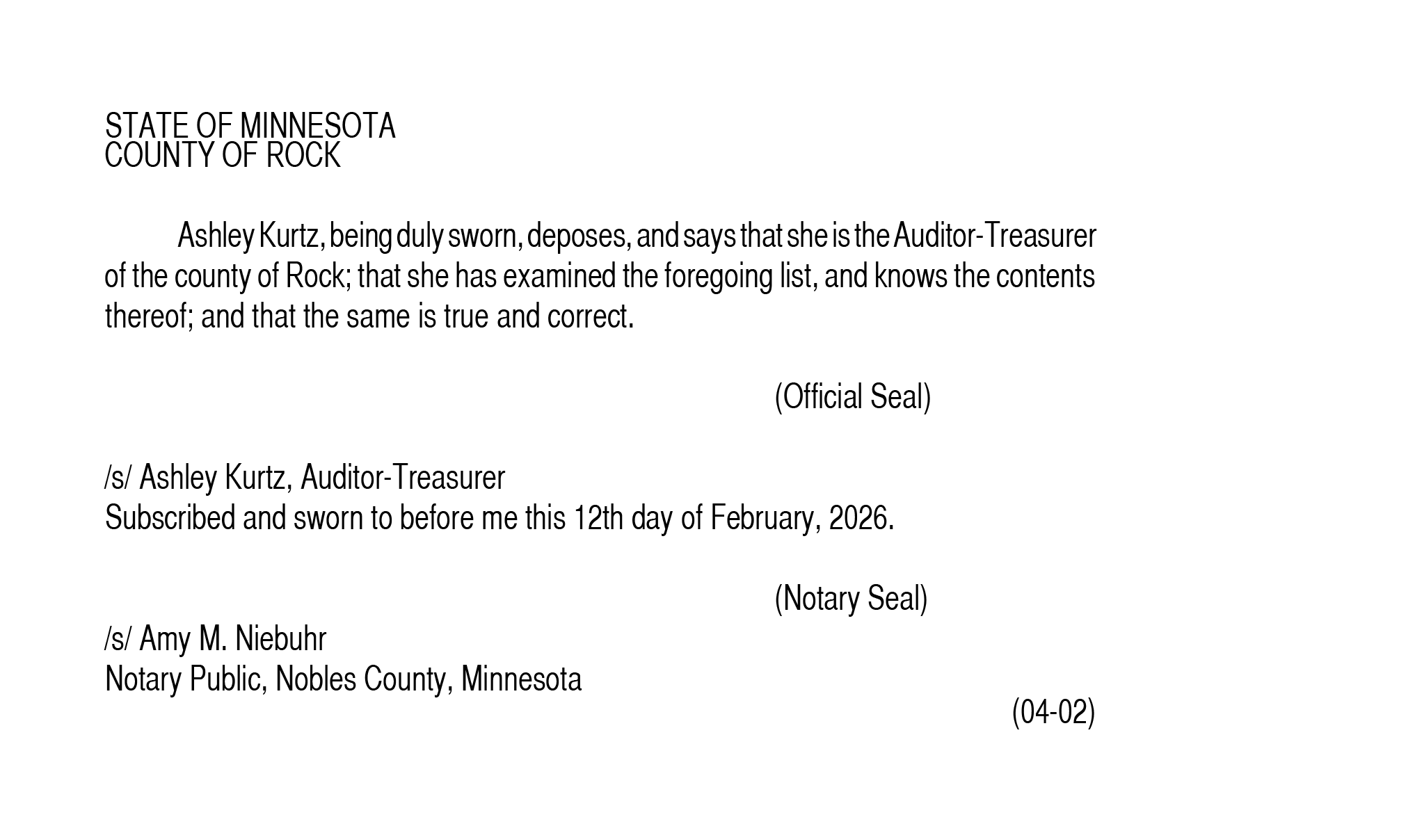 Auditor's Affidavit