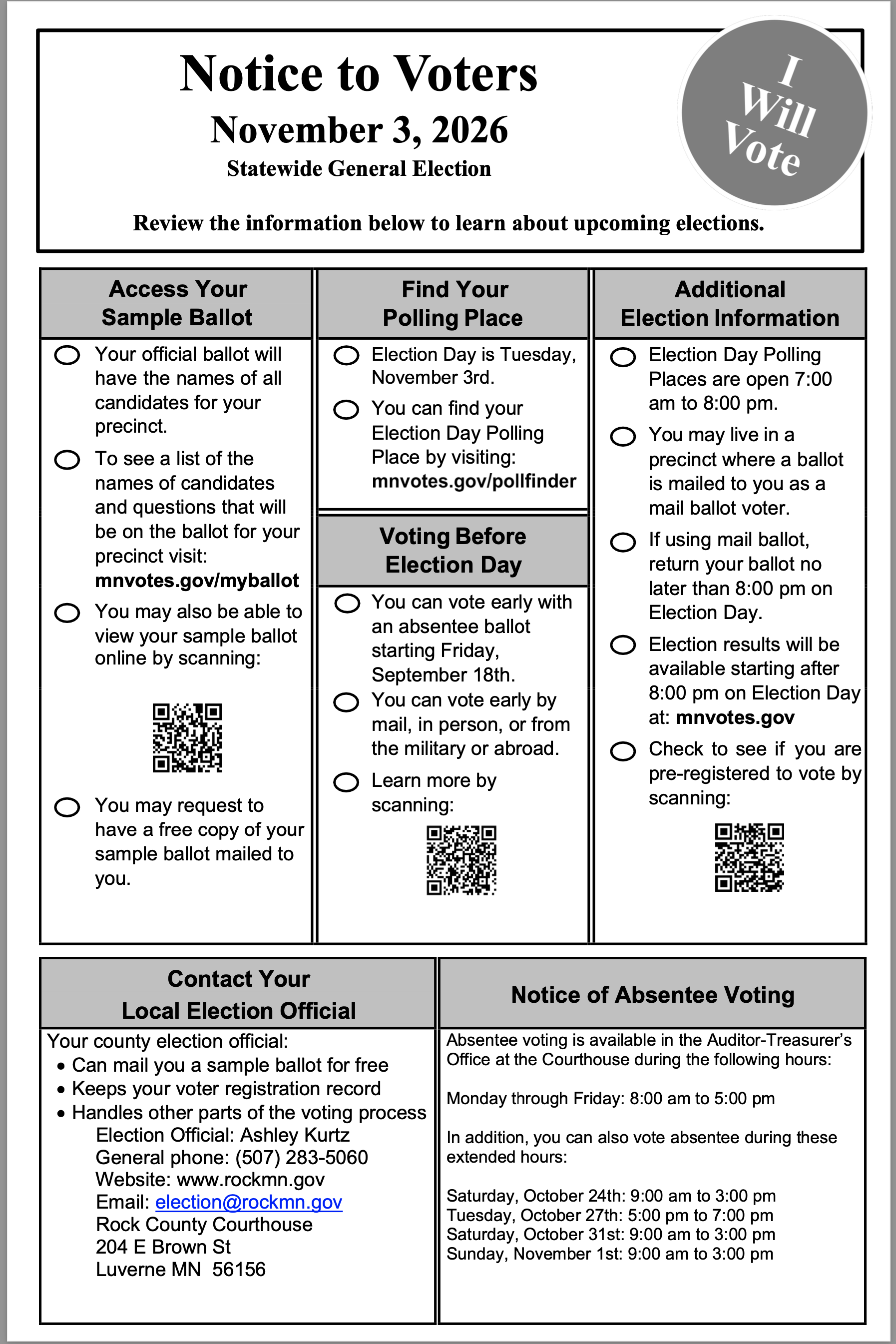 Notice to voters general election Nov. 3