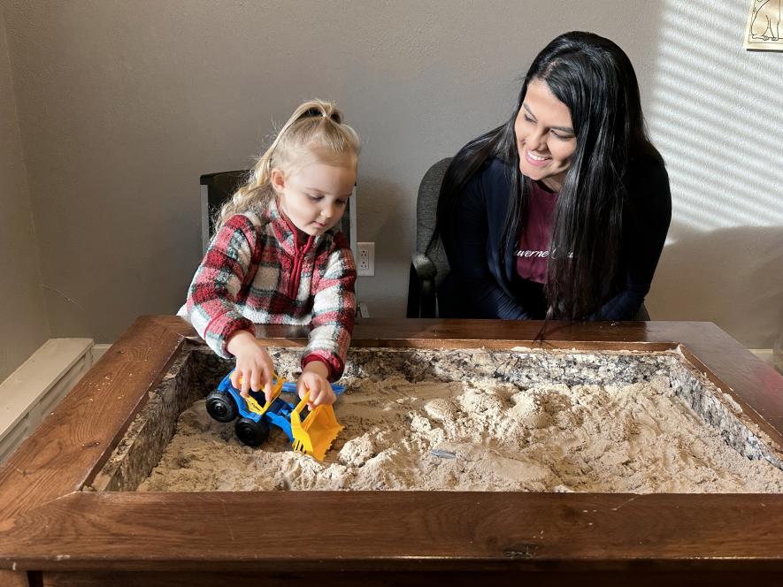 Maria Aguirre (right) plays with Ollie Noell (who volunteered to be photographed for the story) in Luverne Counseling’s second-floor play room. Aguirre is a licensed marriage and family therapist and is Rock County’s only registered play therapist and bilingual counselor. Lori Sorenson/Rock County Star Herald Photo