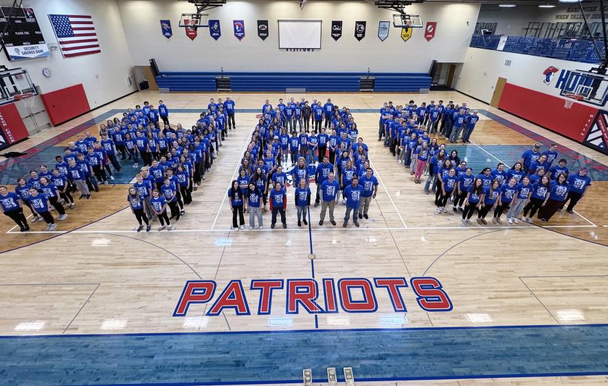 Dalton Bass shared this picture of Hills-Beaver Creek Secondary School students and staff posing Monday for a photo in honor of receiving the distinction as a National Blue Ribbon School.