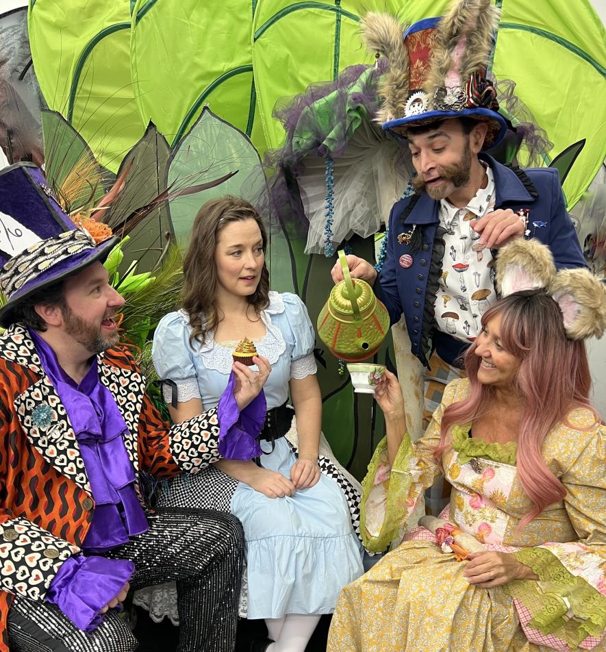 The Green Earth Players spring production, “Alice, Back to Wonderland,” opens March 15 for the first of seven performances at the Palace Theatre in Luverne. Alice (center, portrayed by Nicole Henrichs) returns to Wonderland where she reunites with the White Rabbit (right, David Vis) and meets a new character, Hook (Chris Brown). Photo courtesy of the Green Earth Playersy Star Herald Photo