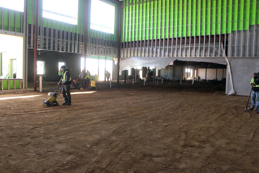 The ground is prepped Monday for the concrete floors to be poured later this week in the cafeteria at the new Hills-Beaver Creek Elementary School in Beaver Creek. Mavis Fodness/Rock County Star Herald Photo