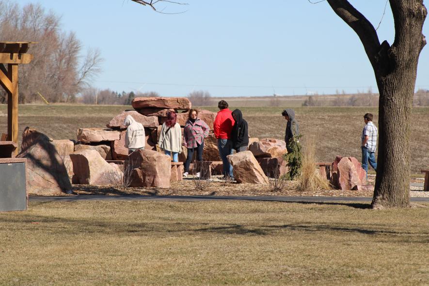 Luverne students in Jennifer Radtke’s high school English class visit the prayer wall in the Child’s Remembrance Garden on April 4 as part of their study of the book, “The Secret Life of Bees.” Lori Sorenson/Rock County Star Herald Photo