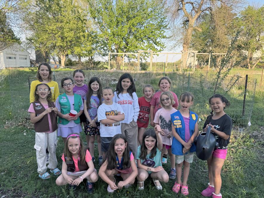 Girl scout members include (front, kneeling) Lucy Lynde, Aria Bernard, Claire Bierman, (second row) Raine Noerenberg, Storm Noerenberg, Peyton Jackson, Rayna Johnson, Everly Goodwater, Rose Gainey, Athena Goodwater, Madison Peters, Grace Dahl, Iris Yonzon, Kali Bolan and Avery Aning-Staeffler. Shared Image