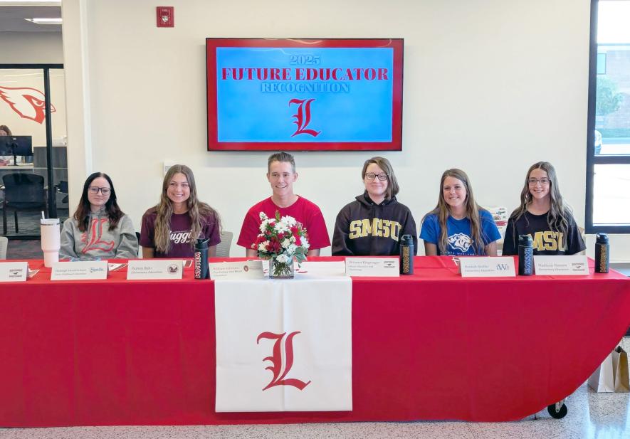 Letter of Intent degrees in education were signed by Luverne seniors (from left) Haileigh Hendricksen, Payton Behr, William Johnson, Brianna Kinsinger, Hannah Sneller and Madison Hansen. Shared Image