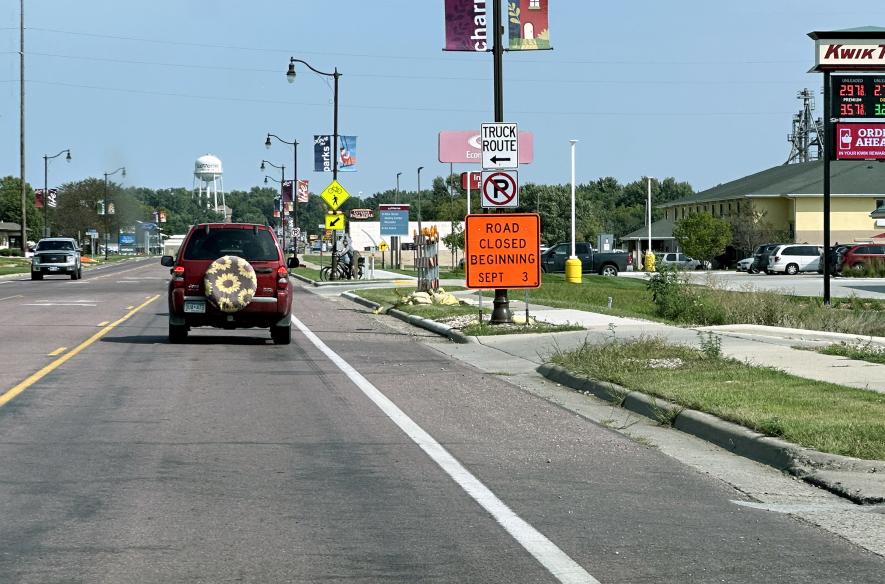 Signs alert traffic of upcoming road closures on South Highway 75 in Luverne.