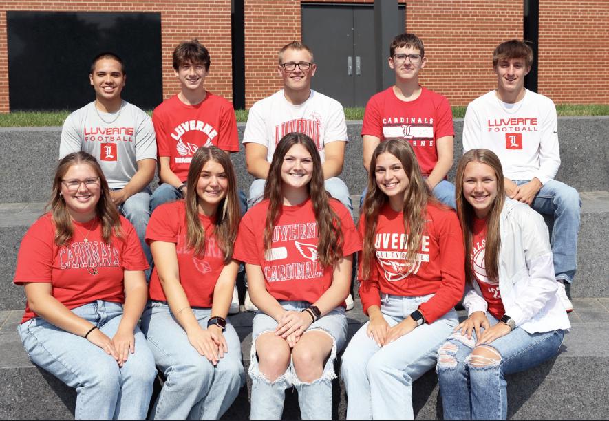 Coronation for the Luverne High School homecoming king and queen will be at 7 p.m. Monday, Sept. 23, in the performing arts center. This year’s royalty includes (front, from left) Caitlin Kindt, Hailey Como, Maria Rops, Payton Behr, Piper Wynia, (back) Marco Diaz, Sage Viessman, Keaton Ahrendt, Linkon Knorr and Carter Sehr.