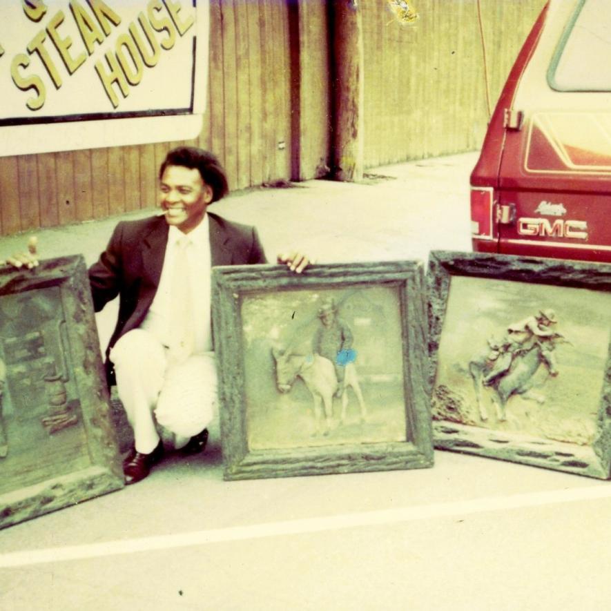 Jimmy Lovejoy was a self-taught artist who specialized in sculpture and bas relief paintings. He’s pictured at the Magolia Steakhouse in the 1970s.
