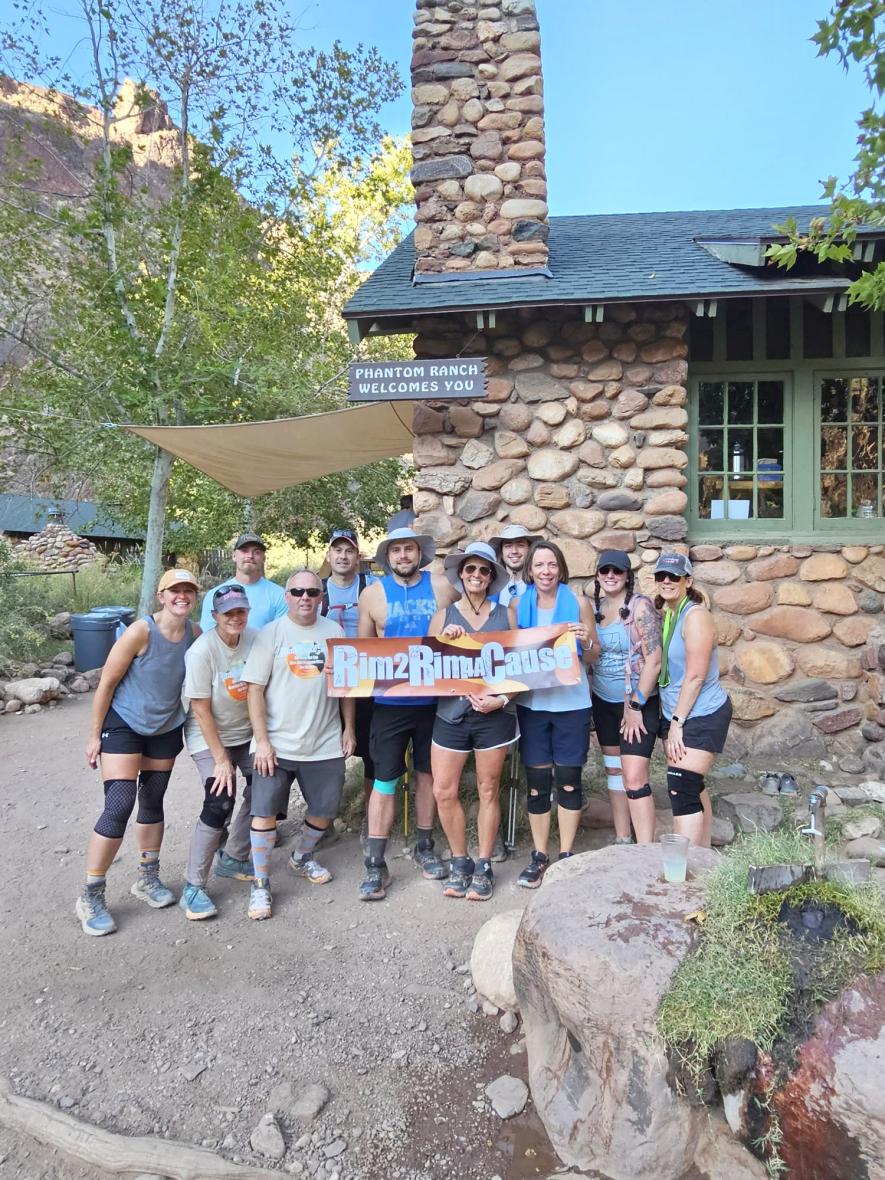 Members of the Rim2Rim4aCause hiking team for Carson’s Cause paused at Phantom Ranch in the bottom of the Grand Canyon Oct. 20. They include (front, from left) Melanie Tatge, Audrey Claussen, Dave Duffy, Jonathan Ehde, Lori Sorenson, Wendy Carlson, Cassandra Pals, Lisa Pals (back) Jackson Winter, Shannon Tatge and Justin Carlson. Submitted Photo