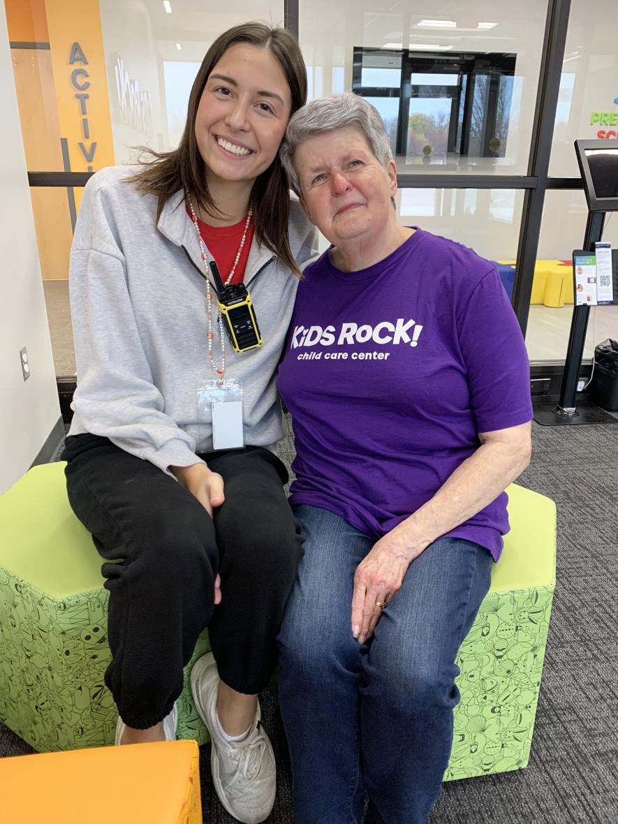 A lasting bond developed between Kiesli Smith (left) and Sue Stroh when Stroh provided day care services for the Smith family. Eighteen years later, the two now work together at Kids Rock! Child Care Center in Luverne. Mavis Fodness/Rock County Star Herald Photo