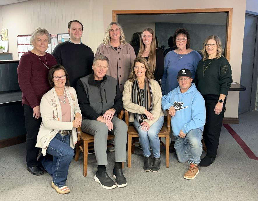 The Rock County Star Herald was named the 2025 Friend of Education by the Luverne Education Association Monday afternoon as part of American Education Week activities. Pictured are (front, from left) reporter Mavis Fodness, general manager Rick Peterson, editor Lori Sorenson, sports reporter Greg Hoogeveen, (back) copy editor Esther Frakes, sales representative Wyatt VanSteenberg, office assistant Jennifer Nelson, designer Brooke Huisman, office manager Deb Lusty and production manager Heather Johnson.