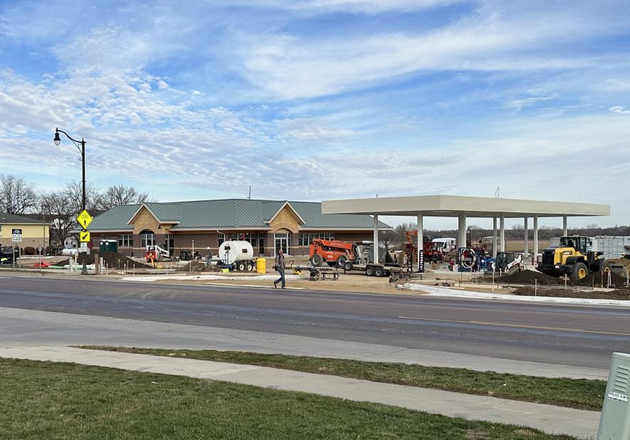 The construction site for Kwik Trip in Luverne has seen a flurry of activity in recent weeks as the building structure is nearly complete and cement trucks were pouring the lot on Monday along South Highway 75.Lori Sorenson/Rock County Star Herald Photo