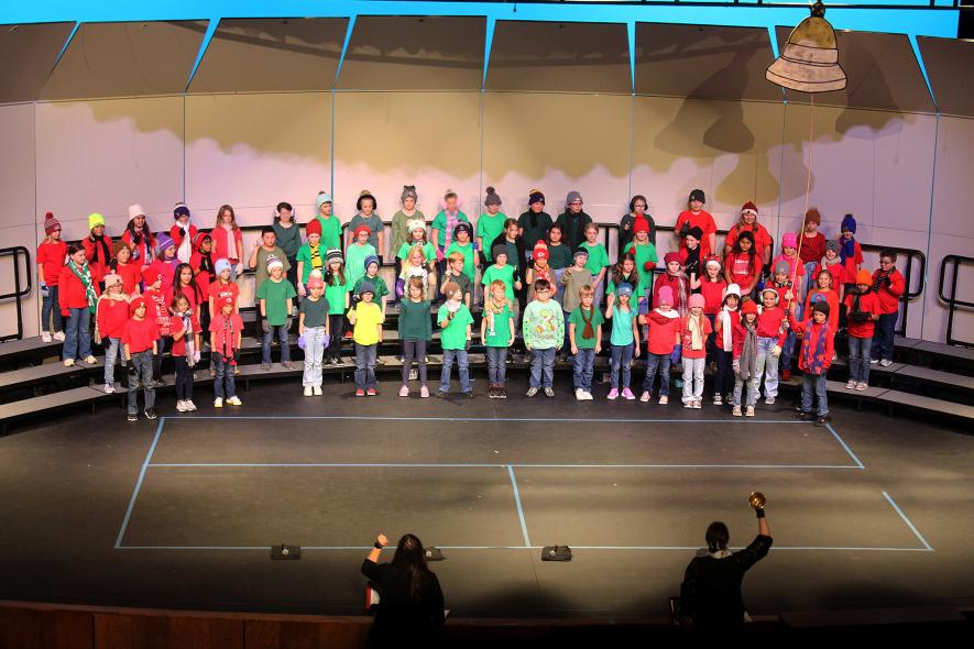 Third-grade students open their program with “Hear Them Ring.” Mavis Fodness/Rock County Star Herald Photo