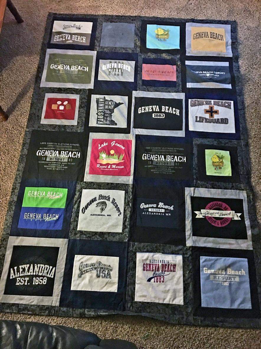 The quilt reflects 40 years of memories of the Bremer family annual vacations to Geneva Lake Resort in Alexandria. Shared Image