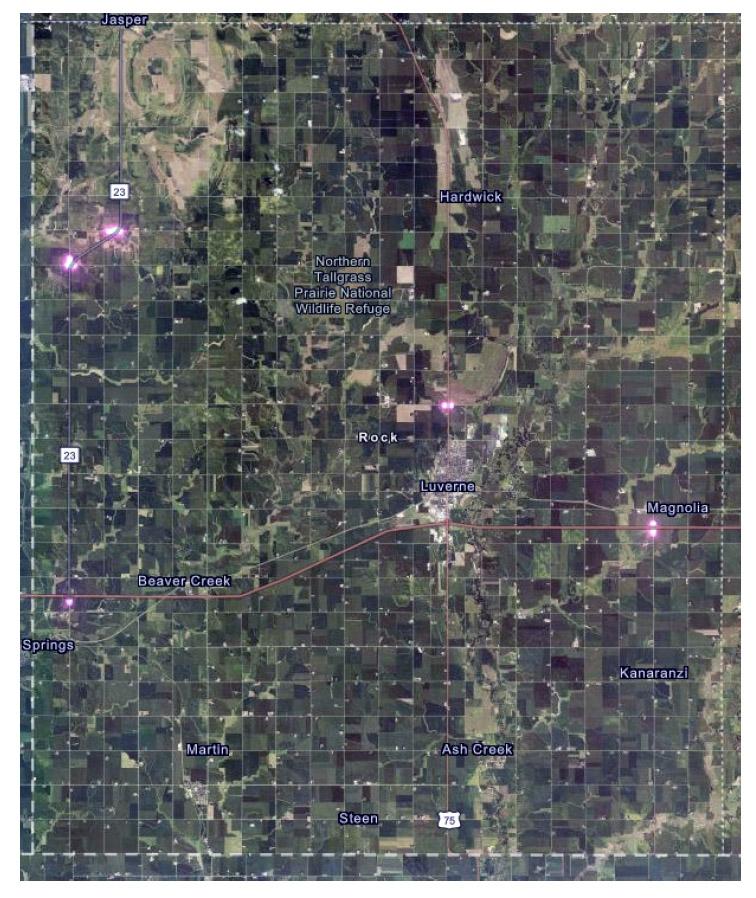 Rock County gains 13 acres and Springwater Township receives two acres under a state turn back program. Years ago the state secured the property at five intersections throughout Rock County for realigning road connections, improving intersection safety, or accommodating proper drainage. Now the property is not needed and is being turned back to local jurisdictions. Graphic courtesy of Minnesota Department of Transportation