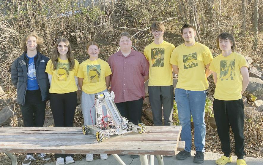Members of the fourth-place overall finish at the First Tech Challenge competition Nov. 23 in Prior Lake are (from left) Zander Carbonneau, Janica Oechsle, Elizabeth Mulder, Xavier McKenzie, Will Hoffman, Chase Matthiesen and Owen Stephenson. The team was also awarded the “motivate” award as the team that most represents the Challenge’s philosophy. Submitted Photo