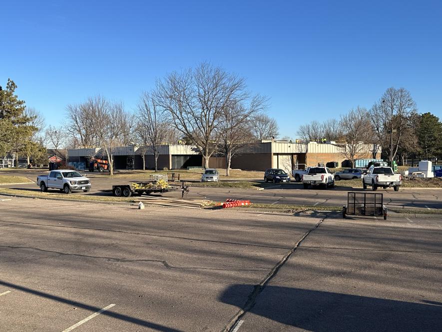 Construction crews work on replacing the roof Tuesday, Dec. 5, on the former Total Card Inc. building in Luverne. It’s the site of Luverne’s future Kids Rock! community day care center that will accommodate up to 186 children. Lori Sorenson/Rock County Star Herald Photo