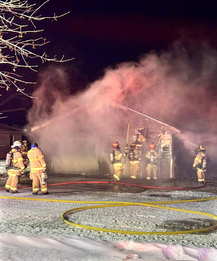 Members of the Luverne Fire Department work to control a blaze at 1002 U.S. Highway 75 on Saturday night, Dec. 13. The structure was a total loss. Shared Image