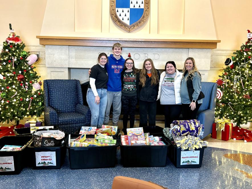 Pictured are (from left) students Isabel Wysong, Jamin Metzger, Abby Olson and Claire Knobloch and advisers Samantha McGaffee and Stephanie Bass.Submitted photo