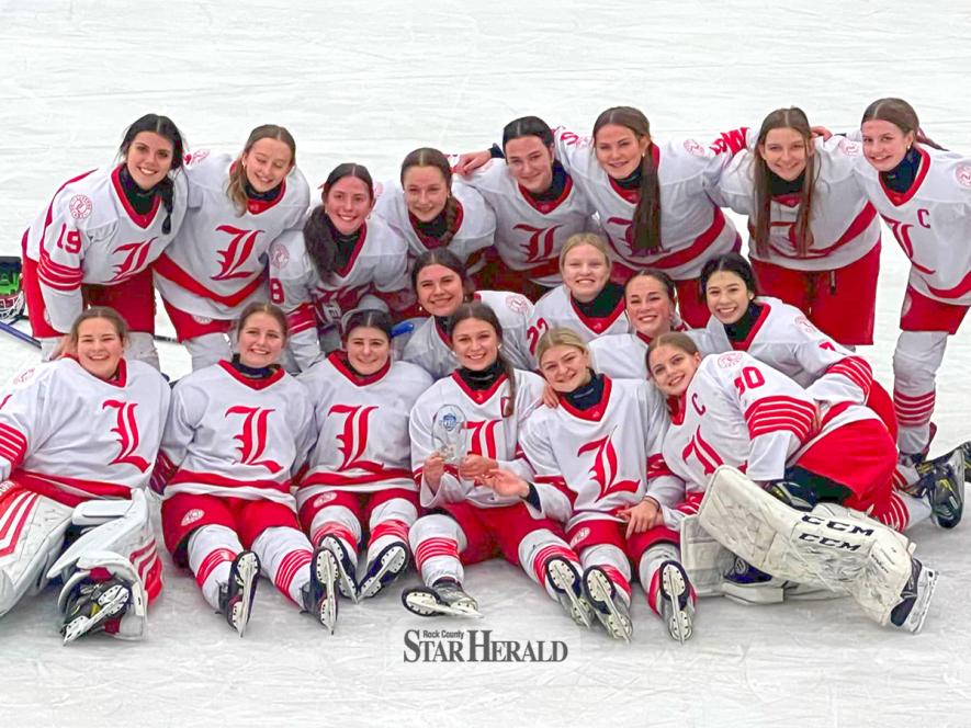 The Luverne girls’ hockey team took third place in the Super Rink Winter Classic (gold division) Dec. 26-28 in Blaine. In the photo, Luverne poses after beating Mounds View 3-2 in their final game Dec. 28. Pictured are (front, from left) Brynlee Lass, Kassidy Saarloos, Ella Apel, Payton Behr, Tenley, Behr, Emma Saarloos, (middle) Rylee Kurtz, Trinley Vanderburg, Ellie Van Batavia, Paula Martinez, (back) Hannah Woodley, Marlee Nelson, Macie Edstrom, Tenlee Pick, Izzy Steensma, Mallorie Edstrom, Zariah Holmgr