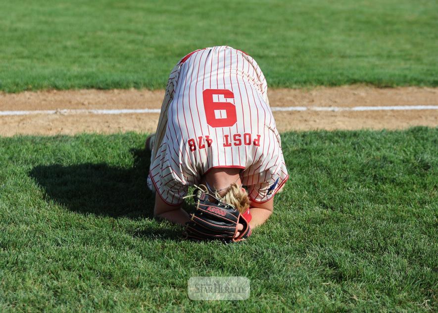 Maddox Miller reacts to Luverne’s 4-3 loss in the Junior Legion sub-state tournament Tuesday, July 22, in Luverne. Luverne gave up a 3-2 lead with Sleepy Eye scoring two runs in the bottom of the seventh inning to move on in the tournament.