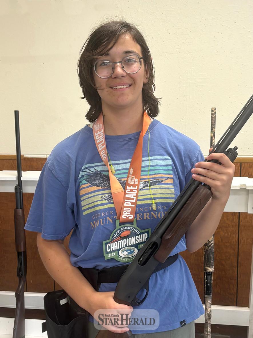 Makayla Oechsle placed third in the female junior varsity state trap shoot tournament at Alexandria June 10-18 this past year. 