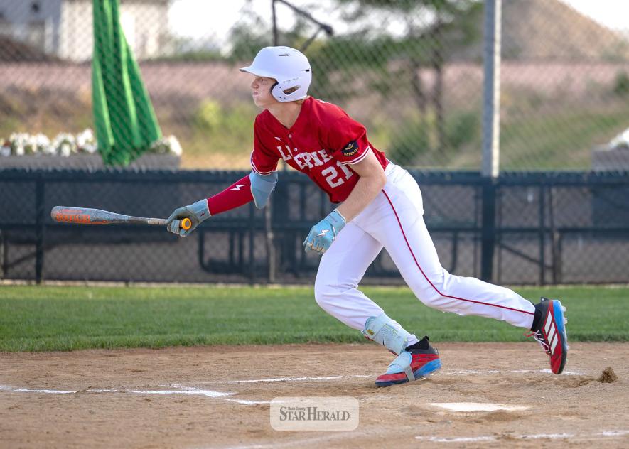 Maddux Domagala hits during his Senior Legion team’s victory over Colton, S.D., at Redbird Field June 9.