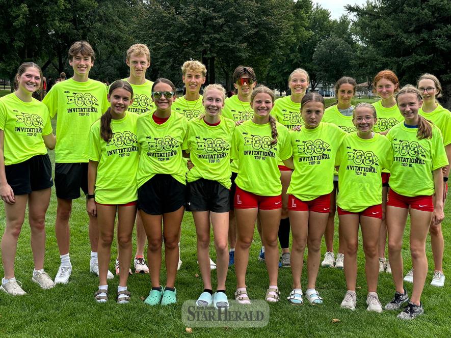 The cross-country finishers in the Top 10 in their respective races at Marshall are (front, from left) Ahna Tofteland, Sophia Nolz, Harper DeWispelaere, Sam Van Maanen, Destiny Kubesh, Emary Zwaan, Summer Mollberg, (back) Maria Rops, Sage Viessman, Dylan Ommen, Owen Janiszeski, Leif Ingebretsen, Olivia Lund, Khloe Visker, Emma Wieneke and Jaelyn Arp.