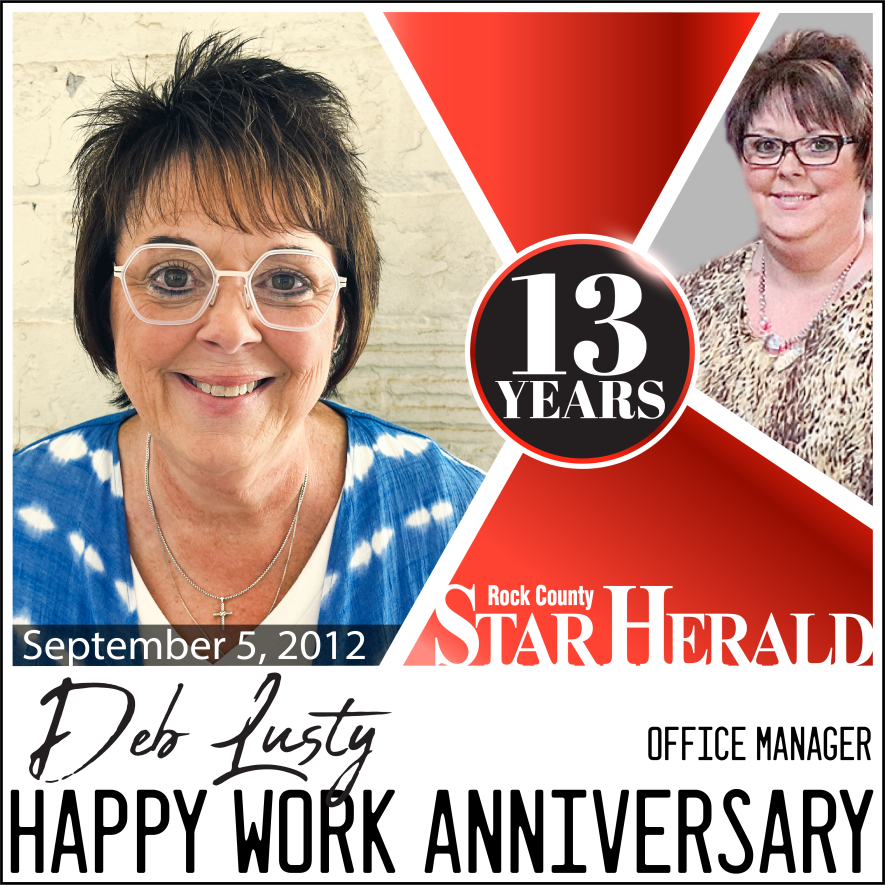 Deb Lusty celebrates 13 years at the Star Herald on September 5. 