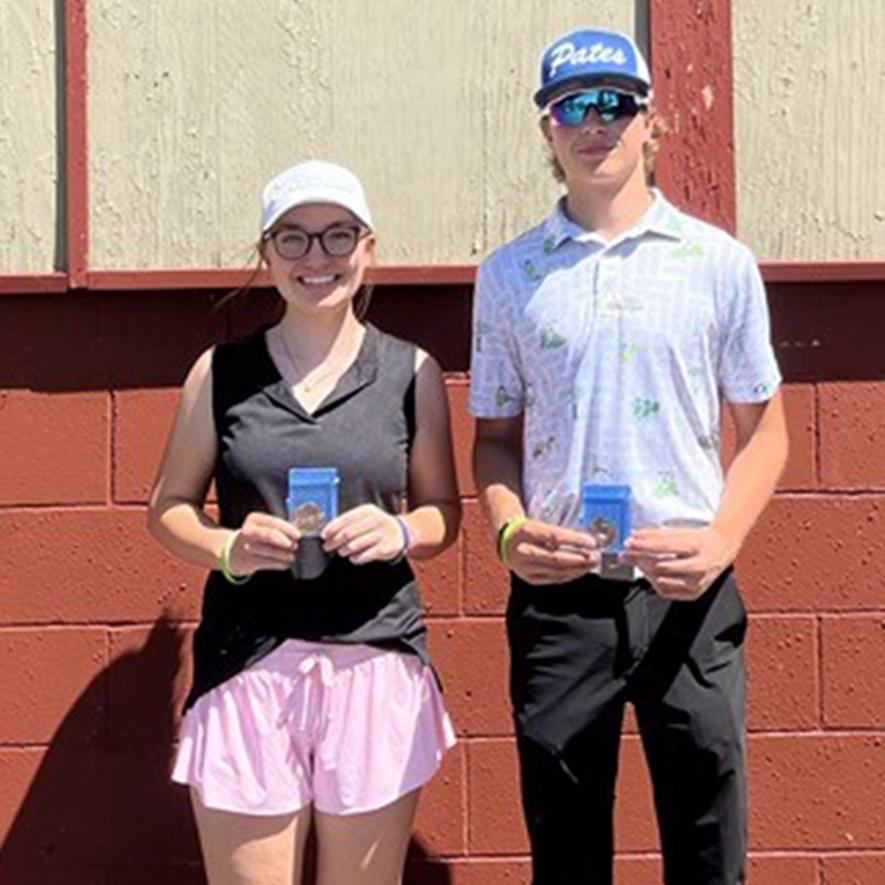 Patriot golfers junior Abigail Olson (left) and freshman Maddox Metzger (right) earn All-Conference honors at the Red Rock Conference meet in Worthington Tuesday, May. 13