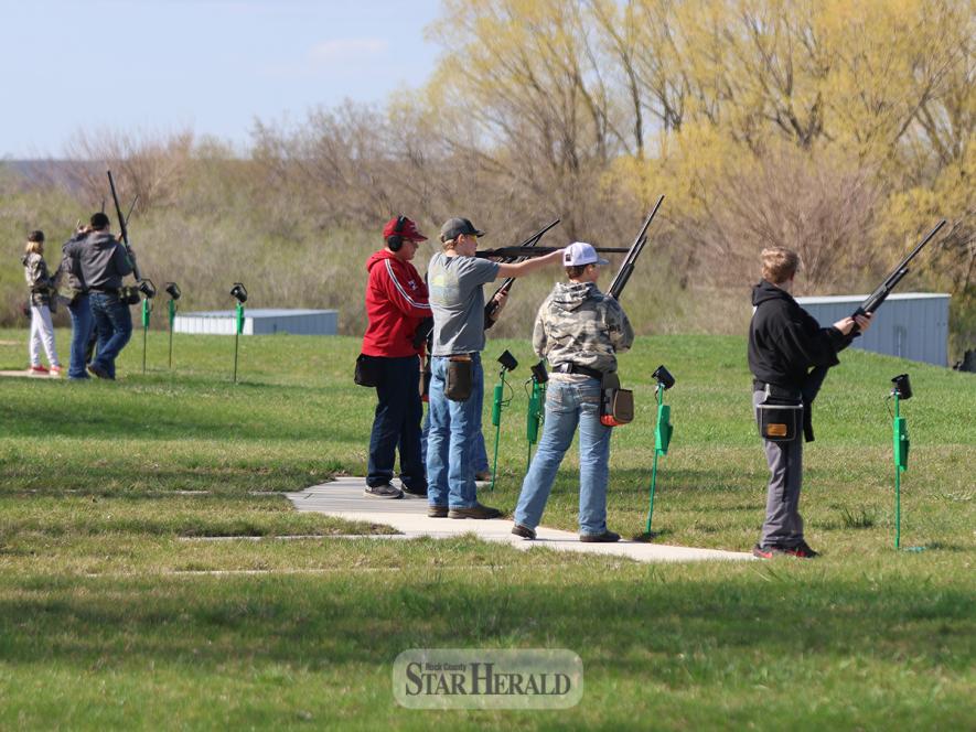 Luverne trap shooters stationed and ready to shoot at the Rock County Sportsman’s Club.