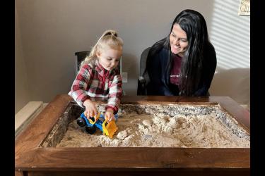 Maria Aguirre (right) plays with Ollie Noell (who volunteered to be photographed for the story) in Luverne Counseling’s second-floor play room. Aguirre is a licensed marriage and family therapist and is Rock County’s only registered play therapist and bilingual counselor. Lori Sorenson/Rock County Star Herald Photo