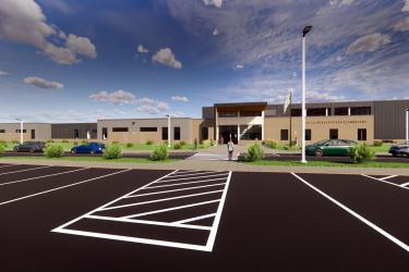 An architect's drawing shows that the front of the new Hills-Beaver Creek Elementary School will look like when complete.