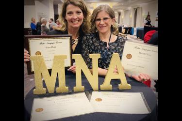 Star Herald editor Lori Sorenson (left) and production manager Heather Johnson were honored at the Minnesota Newspaper Association Convention last week. Mavis Fodness/Rock County Star Herald Photo