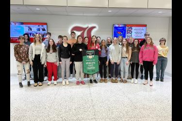 Students in Amy Sahly’s English classes competed in the Fall 2023 Vocabulary Bowl, with Luverne High School earning the state championship with the completion of 11,000 words. Posing with the championship banner are (front row from left) Zoey Berghorst, Cassi Chesley, Emma Lusty, Skylar VanderSteen, Hallie Pergande, Zariah Holmgren, Sarah deCesare, Ella Reisdorfer, Anika Boll, Madison Hansen, Caitlin Kindt, (back) Brendan Eidem, Liam Murphy, Sage Viessman, Zach Brown, Conner Connell, Belle Smidt, Payton Beh