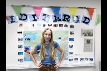 Luverne Middle School student Inge Gangestad’s poem will be read Feb. 29 at the Iditarod Mushers Banquet in Willow, Alaska, the start of the 975-mile sled dog race. Her poem will also travel with a musher to Nome, Alaska, where it will be postmarked and mailed back to Luverne. Submitted photo