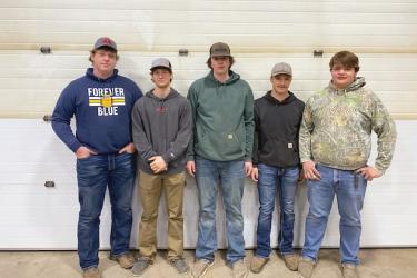 Luverne High School earned a first-place team finish at the Region 6 ag mechanics competition and will now represent the region at the state FFA convention in St. Paul next month. Team members include (from left) Layne Sasker, Tucker Remme, Jessie Aning, Jaden Reisch and Lucas Madison. Submitted Photo
