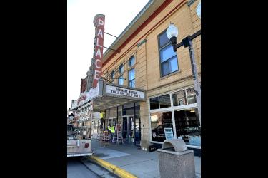 Workers with G&D Viking Glass, Sioux Falls, install a new street level entryway at the historic Palace Theatre in Luverne Tuesday. Lori Sorenson/Rock County Star Herald Photo