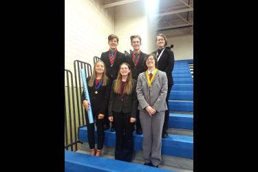 Luverne speech team members (front, from left) Jessika Tunnissen, Bridget Sandager, Makayla Oechsle, (back) Tyler Hodge, William Johnson and Bri Kinsinger placed at the sub-section meet April 2 in Windom and advance to the April 13 section speech tournament in Redwood Falls. Submitted Photo