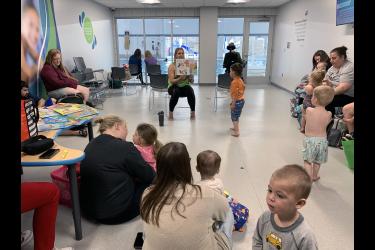 “Pages by the Poolside” at the Luverne Aquatics and Fitness took place Tuesday, April 9, in celebration of the local Early Childhood Family Education program’s 45th anniversary and the Week of the Young Child, April 8-12. After 30 minutes of reading, families swam in the pool. Mavis Fodness/Rock County Star Herald Photo